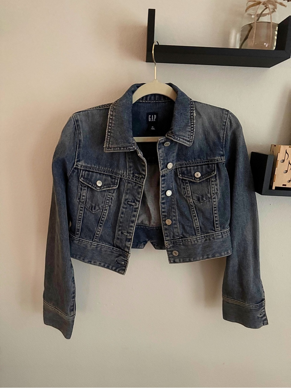 GAP Dark Wash Cropped Denim Trucker Jacket XS